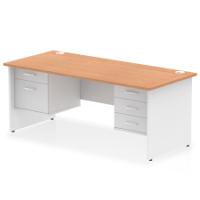 Impulse 1800 x 800mm Straight Office Desk Oak Top White Panel End Leg with 1 x 2 Drawer and 1 x 3 Drawer Fixed Pedestal