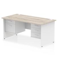 Impulse 1600 x 800mm Straight Office Desk Grey Oak Top White Panel End Leg with 1 x 2 Drawer and 1 x 3 Drawer Fixed Pedestal