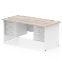 Impulse 1600 x 800mm Straight Office Desk Grey Oak Top White Panel End Leg with 2 x 3 Drawer Fixed Pedestal