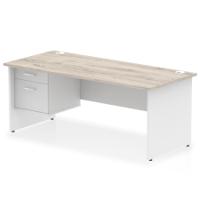 Impulse 1800 x 800mm Straight Office Desk Grey Oak Top White Panel End Leg with 1 x 2 Drawer Fixed Pedestal
