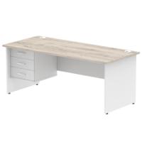 Impulse 1800 x 800mm Straight Office Desk Grey Oak Top White Panel End Leg with 1 x 3 Drawer Fixed Pedestal