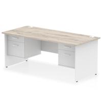 Impulse 1800 x 800mm Straight Office Desk Grey Oak Top White Panel End Leg with 2 x 2 Drawer Fixed Pedestal