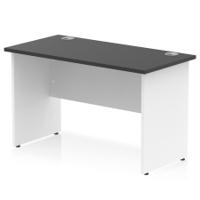 Impulse 1200 x 600mm Straight Office Desk Black Top White Panel End Leg