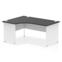 Impulse 1600mm Left Crescent Office Desk Black Top White Panel End Leg