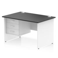 Impulse 1200 x 800mm Straight Office Desk Black Top White Panel End Leg with 1 x 3 Drawer Fixed Pedestal
