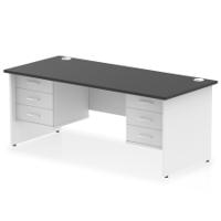 Impulse 1800 x 800mm Straight Office Desk Black Top White Panel End Leg with 2 x 3 Drawer Fixed Pedestal