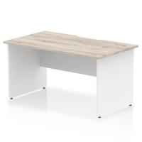 Impulse 1400 x 800mm Scalloped Edge Straight Office Desk Grey Oak Top White Panel End Leg