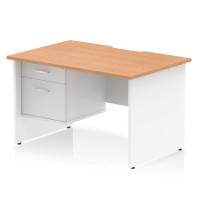 Impulse 1200 x 800mm Scalloped Edge Straight Office Desk Oak Top White Panel End Leg Workstation 1 x 2 Drawer Fixed Pedestal