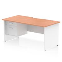 Impulse 1600 x 800mm Scalloped Edge Straight Office Desk Beech Top White Panel End Leg Workstation 1 x 2 Drawer Fixed Pedestal