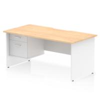 Impulse 1600 x 800mm Scalloped Edge Straight Office Desk Maple Top White Panel End Leg Workstation 1 x 2 Drawer Fixed Pedestal