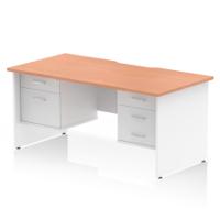 Impulse 1600 x 800mm Scalloped Edge Straight Office Desk Beech Top White Panel End Leg Workstation 1 x 2 Drawer 1 x 3 Drawer Fixed Pedestal