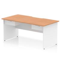Impulse 1600 x 800mm Scalloped Edge Straight Office Desk Oak Top White Panel End Leg Workstation 2 x 1 Drawer Fixed Pedestal