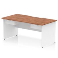 Impulse 1600 x 800mm Scalloped Edge Straight Office Desk Walnut Top White Panel End Leg Workstation 2 x 1 Drawer Fixed Pedestal