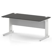 Impulse 1600 x 800mm Straight Office Desk Carbon Grey Top White Cable Managed Leg