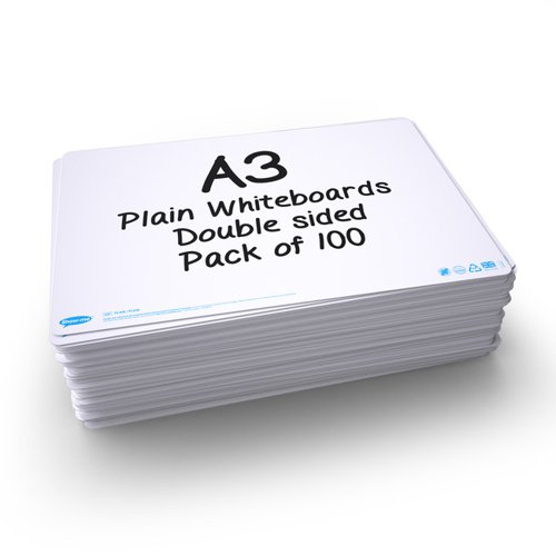 Show-me Pack of 100 x A3 Plain/Plain Drywipe Boards