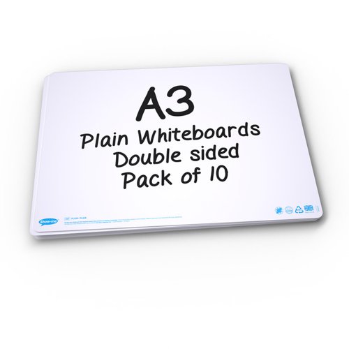 Show-me Pack of 10 x A3 Plain/Plain Drywipe Boards