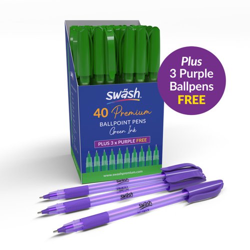 Swäsh Premium Triangular Ballpens With Rubber-Grip Green Pack of 40