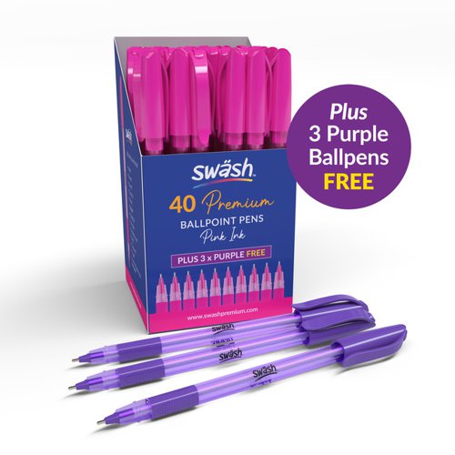 Swäsh Premium Triangular Ballpens With Rubber-Grip Pink Pack of 40