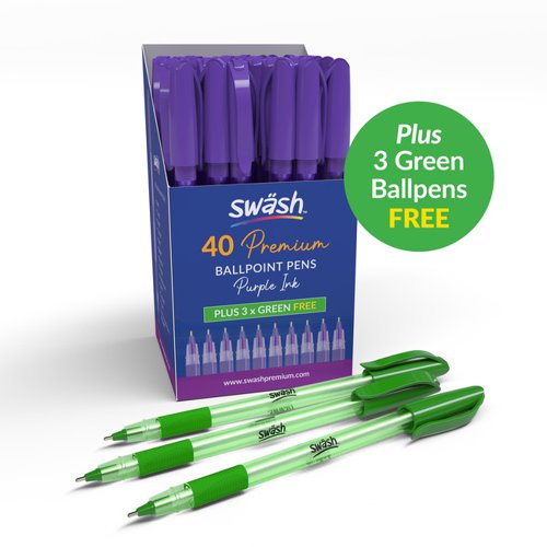 Swäsh Premium Triangular Ballpens With Rubber-Grip Purple Pack of 40