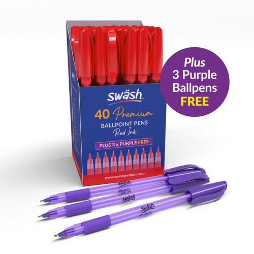 Swäsh Premium Triangular Ballpens With Rubber-Grip Red Pack of 40