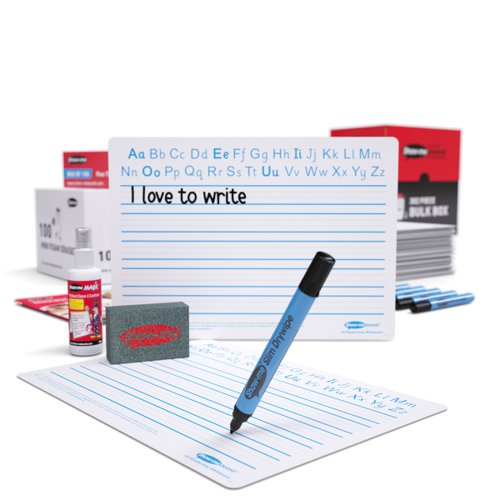 Show-me Bulk Box of 100 x A4 Handwriting Whiteboards Pens and Erasers Plus 2 Free Cleaners