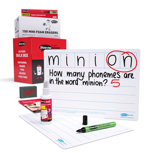 Show-me A4 6-Frame Phoneme Mini Whiteboards, Bulk Box, 100 Sets