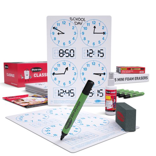 Show-me A4 4-Panel Clock Face Mini Whiteboards, Class Pack, 35 Sets
