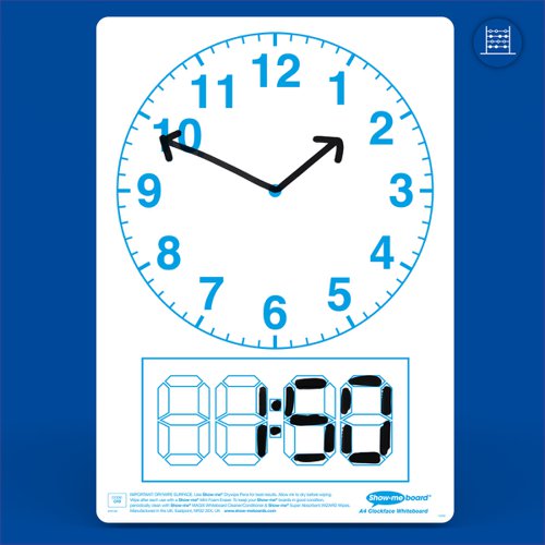 Get to grips with all telling-the-time classroom activities with these clock face Show-me boards. Ideal for quick and easy visual assessment, each board is pre-printed with a clock face and digital readout block on one side with a plain reverse. Show-me boards are made from Polypropylene, making them 100% recyclable. Simply pop into your usual recycling bin or take part in the free Show-me send-back recycling scheme. Made sustainably in the UK with low-energy technology. Pack contains 10 boards.