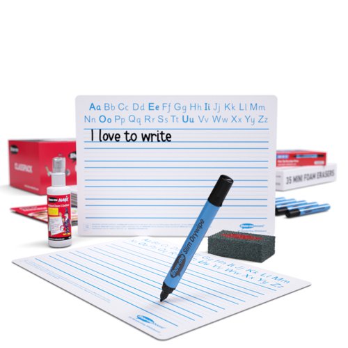 Show-me Classpack of 35 x A4 Handwriting Whiteboards Pens and Erasers Plus 2 Free Cleaners