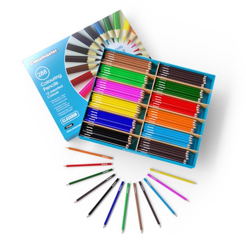 Classmaster Colouring Pencils, 12 Assorted Colours, Pack of 288