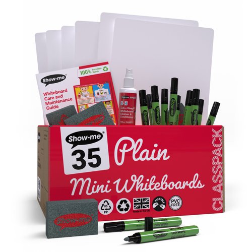 Show-me A4 Plain Mini Whiteboards, Class Pack, 35 Sets
