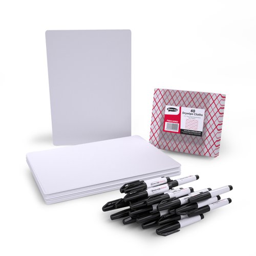 Show-me Basics Whiteboard Set A4 Plain with Drywipe Markers and Cleaning Cloths PK30 - C/WBP