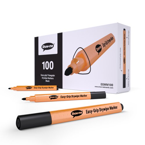 Show-me Triangular Whiteboard Pens Black (Box 100) - EGWM100