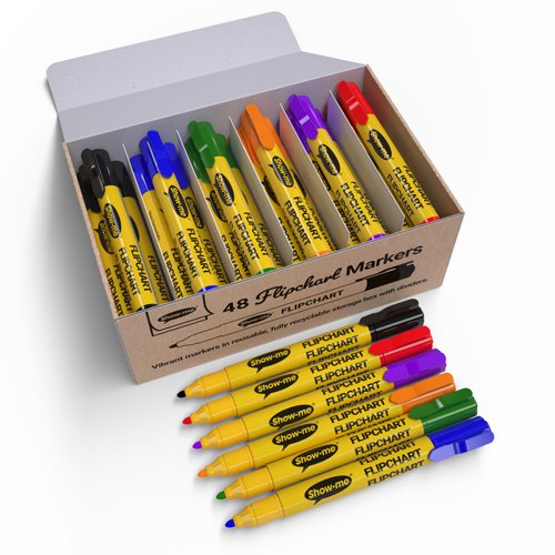Show-Me Flipchart Markers Bullet Tip Groupbox of 48 Assorted (6 Colours)