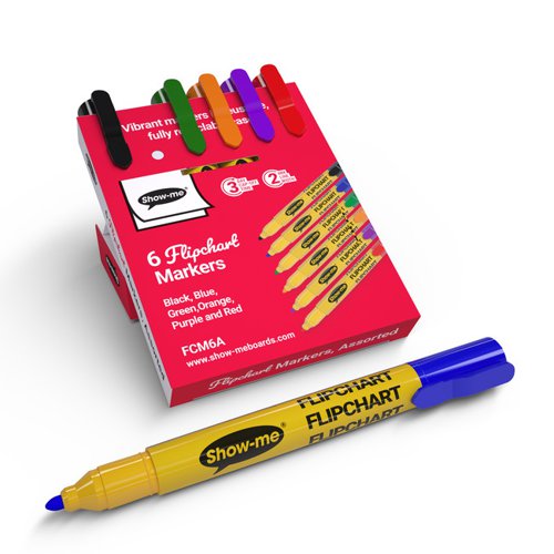 Show-Me Flipchart Markers Pack of 6 Assorted In a Display-Style Box