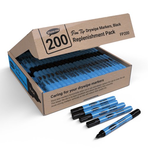 EG60176 Show-me Drywipe Marker Fine Tip Slim Barrel Black (Pack of 200) FP200