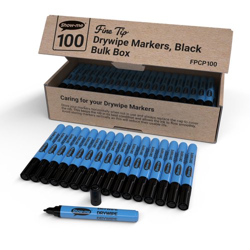 Show-me Drywipe Marker Fine Tip Black (Pack of 100) FPCP100 EG60119 Buy online at Office 5Star or contact us Tel 01594 810081 for assistance