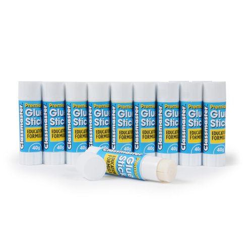Classmaster's premium glue sticks have been developed specifically for use in schools. The long-lasting PVP educational formula gives these glue sticks a shelf-life 3x longer than those made from standard PVA. The washable formula is non-toxic, acid and solvent-free, making it safe for use in classrooms, offices, and other environments, such as nurseries, playgroups and art and craft workshopsPack contains 200 x 40g glue sticks.