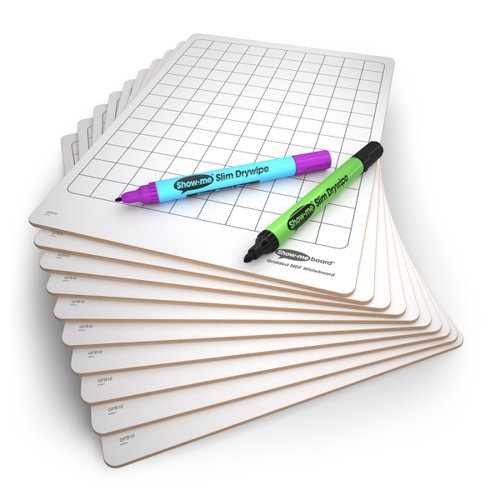 Reliable-quality A4 Show-me MDF gridded boards ideal for use when there are no surfaces to lean on. Each board is double sided with grids on one side and a plain reverse, and has been manufactured from strong and rigid MDF.Pack contains 10 MDF boards.