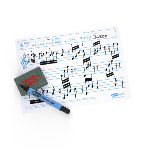 Compose your best lessons with these music composition Show-me boards. Ideal for quick and easy visual assessment, each board is pre-printed with music composition lines evenly spaced in groups of 5 for the composition of bass and treble, or treble only, music. Show-me boards are made from Polypropylene, making them 100% recyclable. Simply pop into your usual recycling bin or take part in the free Show-me send-back recycling scheme. Made sustainably in the UK with low-energy technology. This Gratnells tray contains 30 each of boards, flashcard whiteboards, markers and erasers, and a whiteboard care and maintenance guide/ poster.