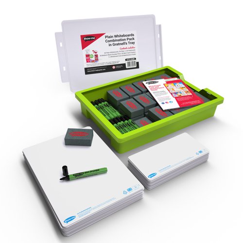 Show-me A4 Plain Mini Whiteboards, Gratnells Tray Kit With Accessories