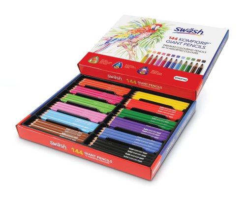 Swäsh Komfigrip Giant Colouring Pencils, 12 Assorted Colours, Pack of 144