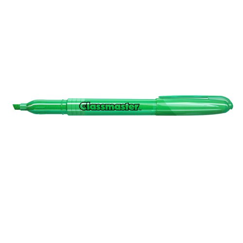 These slim barrelled highlighter pens from Classmaster are ideal for home, office and classroom use. Each highlighter is wedge-tipped for creating thin and thick lines, and benefits from a handy pocket clip on the lid for taking on the go.Pack contains 10 highlighter pens in green.
