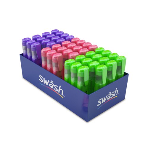 This pack of 48 'marking colours' Swäsh Premium Highlighters is ideal for the classroom or office, and is great for marking students’ work. Every pen has a wedge tip, perfect for creating both thick and thin lines, and contains water-based ink, so won’t bleed through important documents. The handy pocket clip is ideal for taking between classrooms, offices and meeting rooms.Pack contains highlighters in green, pink, and violet.