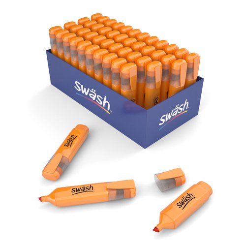 This pack of 48 orange Swäsh Premium Highlighters is ideal for the classroom or office, and is great for marking students’ work. Every pen has a wedge tip, perfect for creating both thick and thin lines, and contains water-based ink, so won’t bleed through important documents. The handy pocket clip is ideal for taking between classrooms, offices and meeting rooms.