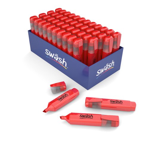 This pack of 48 red Swäsh Premium Highlighters is ideal for the classroom or office, and is great for marking students’ work. Every pen has a wedge tip, perfect for creating both thick and thin lines, and contains water-based ink, so won’t bleed through important documents. The handy pocket clip is ideal for taking between classrooms, offices and meeting rooms.