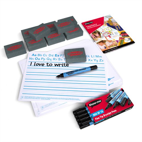 Show-me Pack 10 Handwriting Drywipe Boards Pens and Erasers