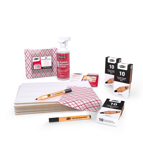 Show-me Classpack 30 Lined MDF Whiteboards with pens and cloths