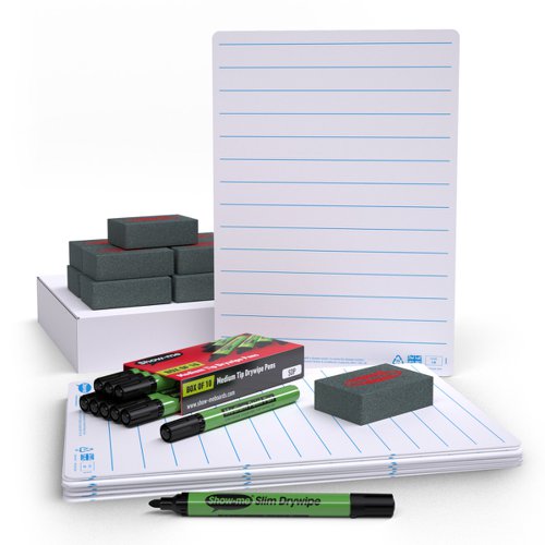 Show-me A4 Lined Mini Whiteboards, Small Pack, 10 Sets