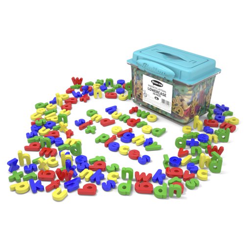 Tub of Show-me magnetic lowercase letters, ideal for helping young minds learn to spell and recognise new words in individual, group and class activities. Contains 11 each of the letters a - z in assorted vibrant colours, at approx. 35mm tall.Supplied in a handy tub with carry handle to keep classrooms tidy and organised.